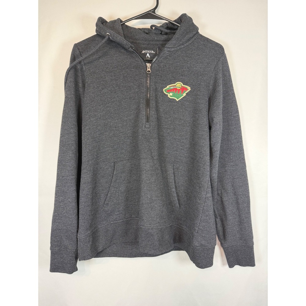 Antigua Minnesota Wild Kids Quarter Zip Hoodie Charcoal Grey Size L NHL Hockey
